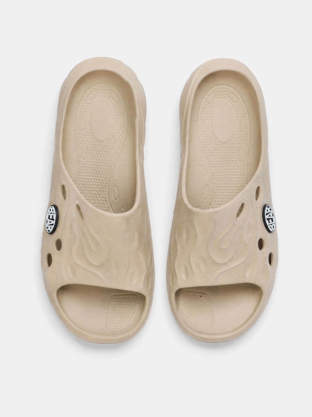 THE BEAR HOUSE Men Solid Beige Open-Toe Slip-On Sliders thumbnail 5
