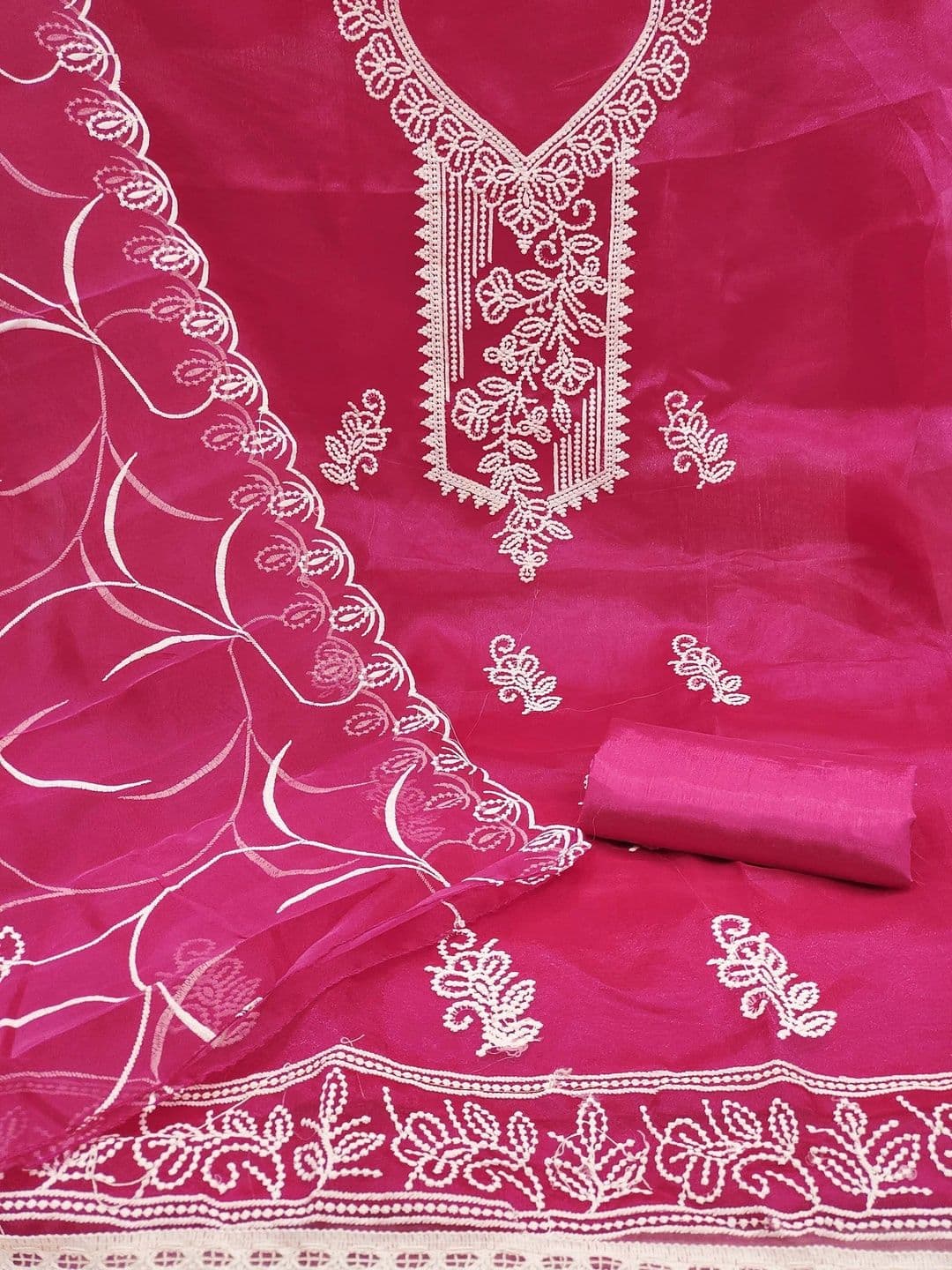 HERE&NOW Embroidered Organza Semi-Stitched Dress Material thumbnail 2
