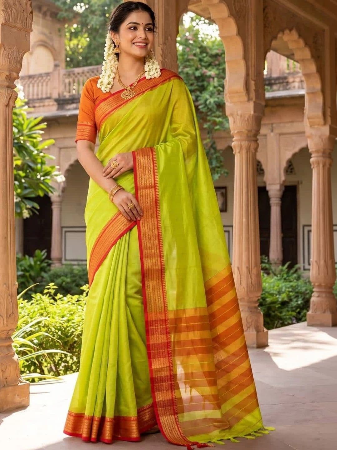Moda Rapido Striped Zari Silk Cotton Handloom Chanderi Saree thumbnail 3