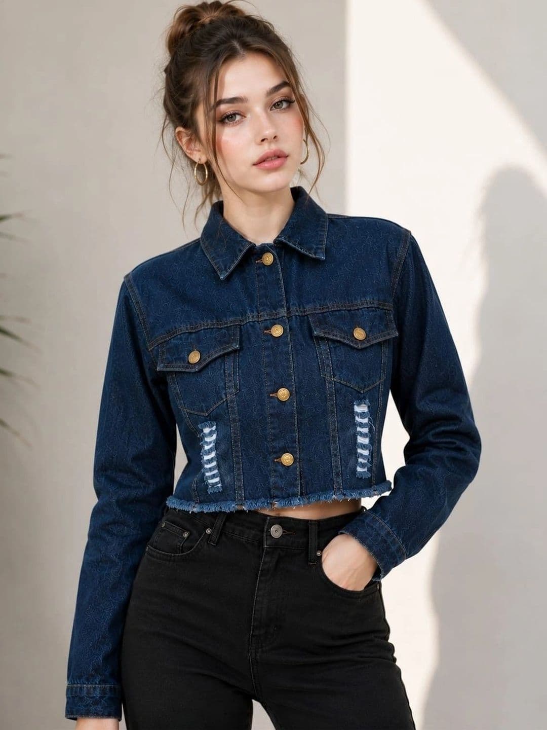 LEETOS Women Lightweight Crop Denim Jacket - view 1