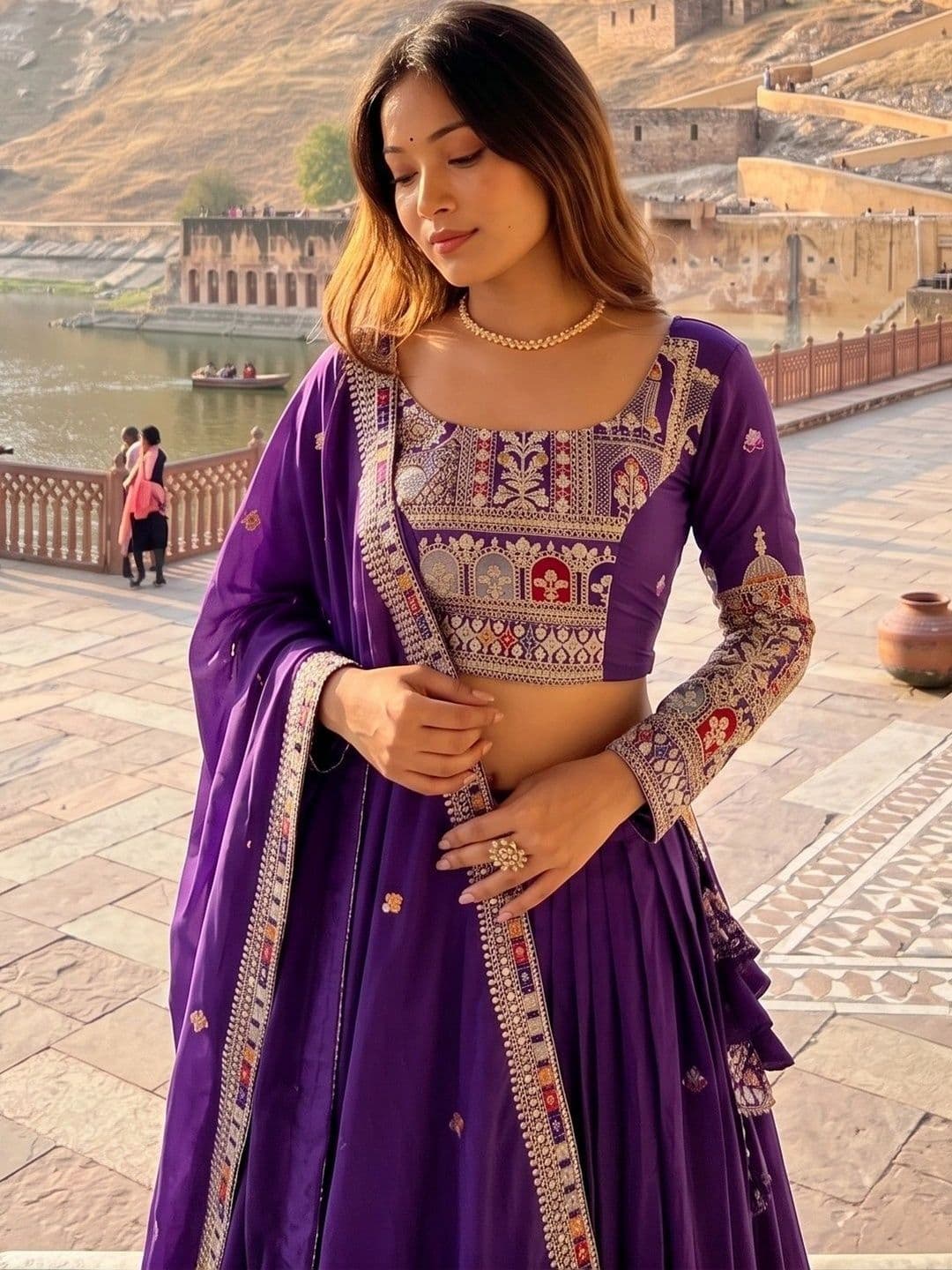 Anouk Embroidered Thread Work Semi-Stitched Lehenga & Blouse With Dupatta thumbnail 3