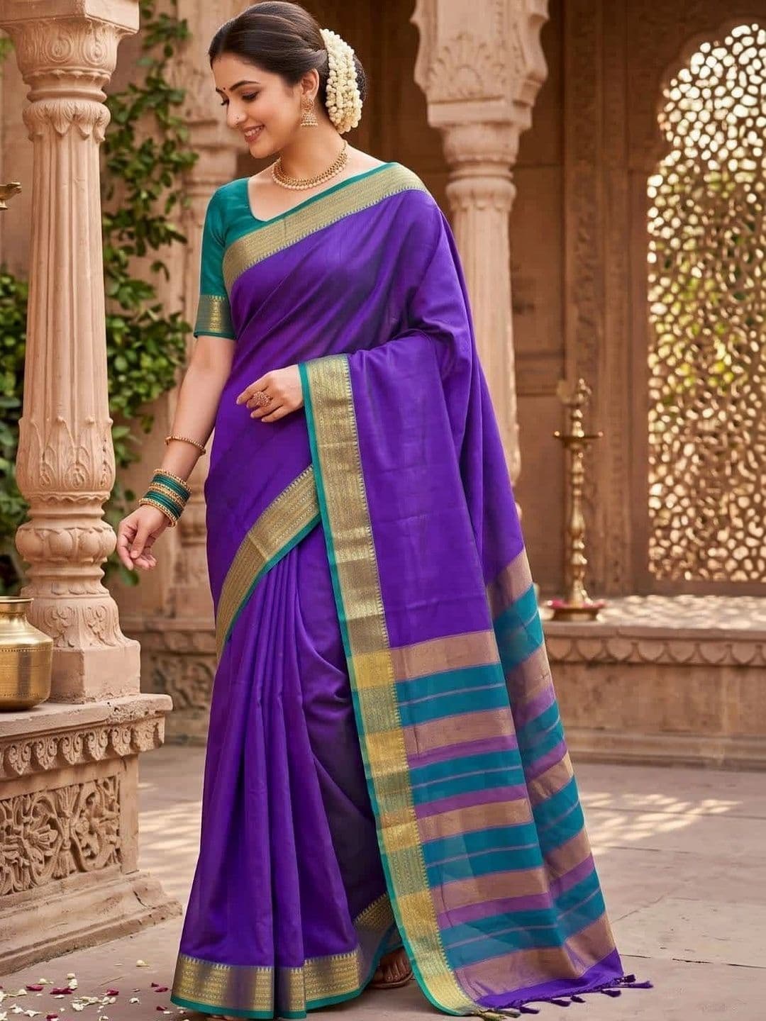 Moda Rapido Striped Zari Silk Cotton Handloom Chanderi Saree - view 1
