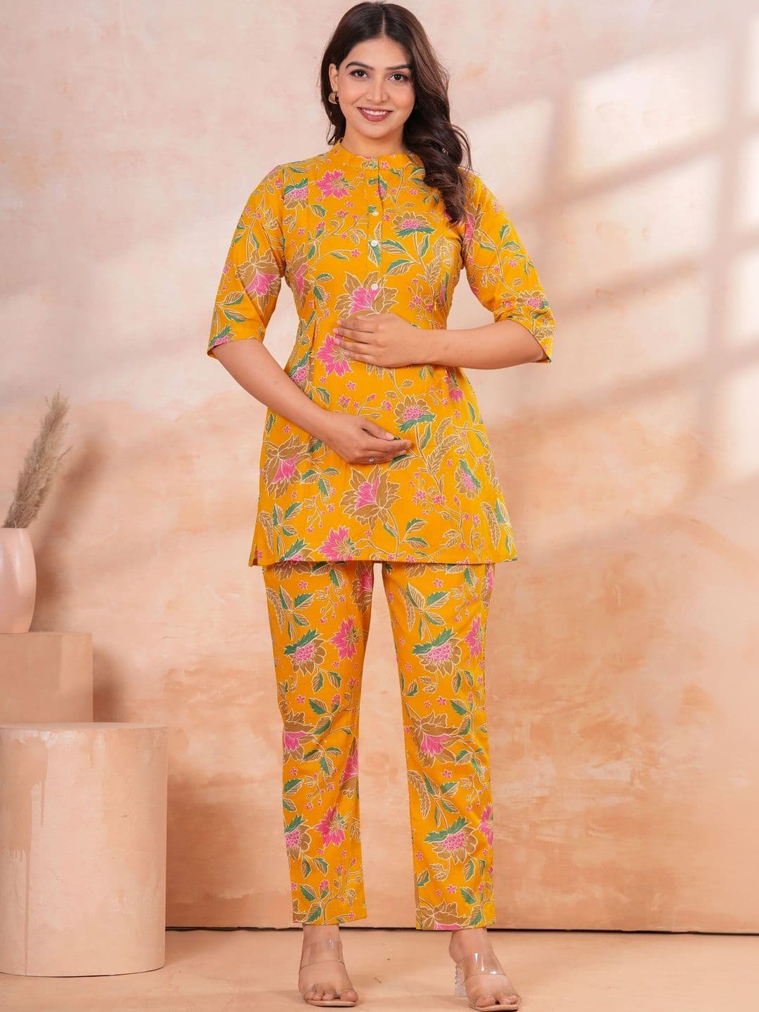 CLOTHYFUSION Floral Cotton Printed Top with Trousers - view 1