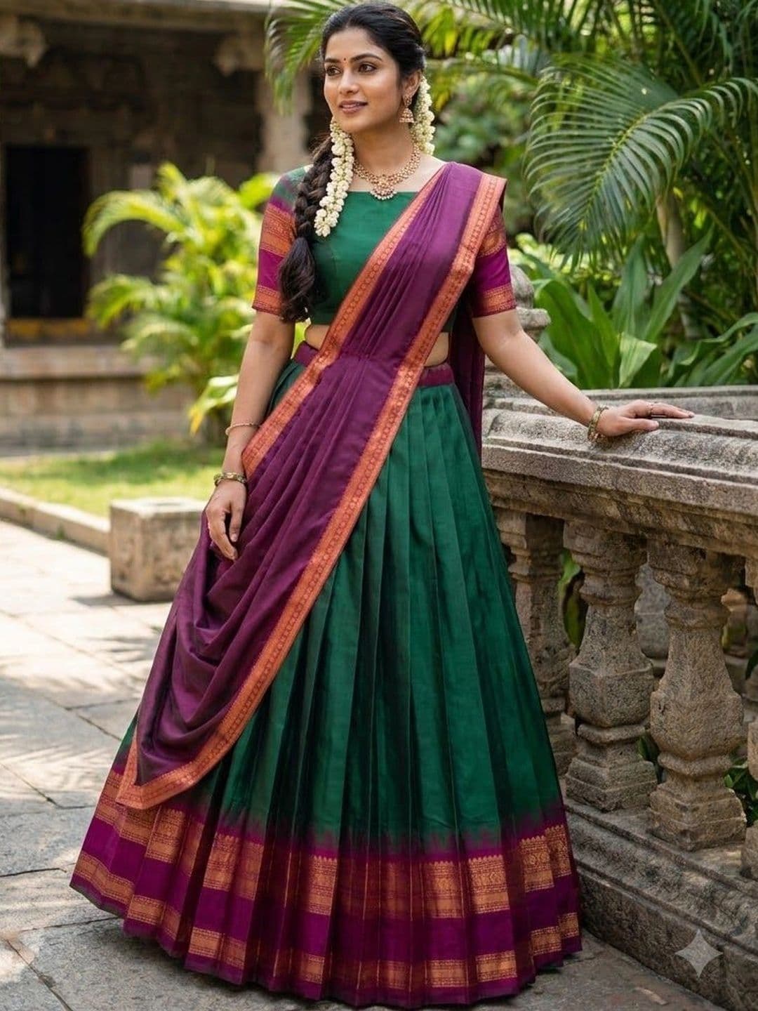 Pink Bindi Semi-Stitched Lehenga & Unstitched Blouse With Dupatta thumbnail 4