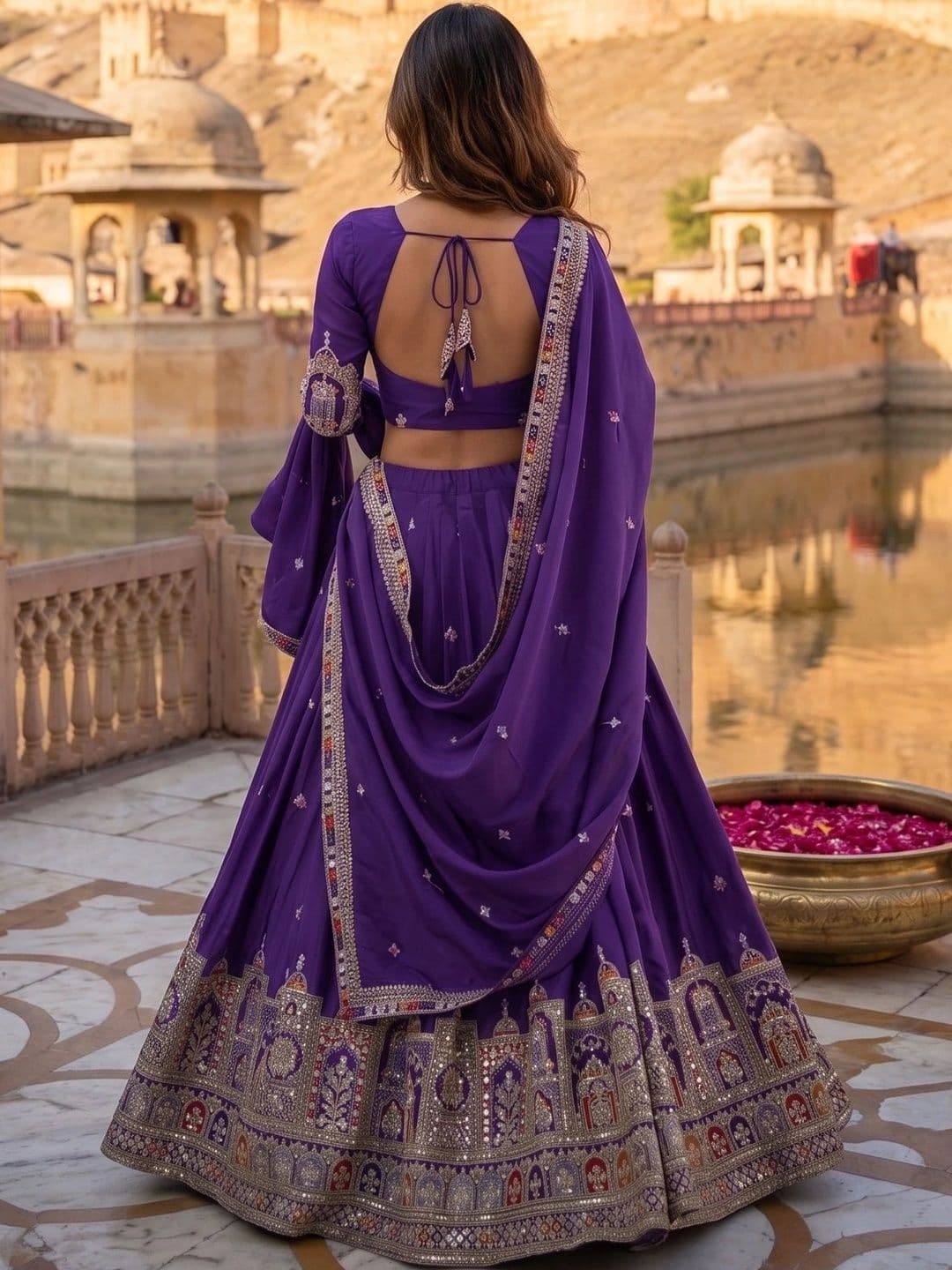 Anouk Embroidered Thread Work Semi-Stitched Lehenga & Blouse With Dupatta thumbnail 5