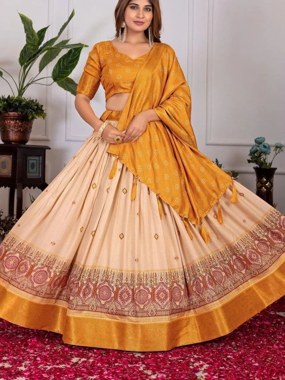 Anouk Printed Semi-Stitched Lehenga & Blouse Taping - view 1