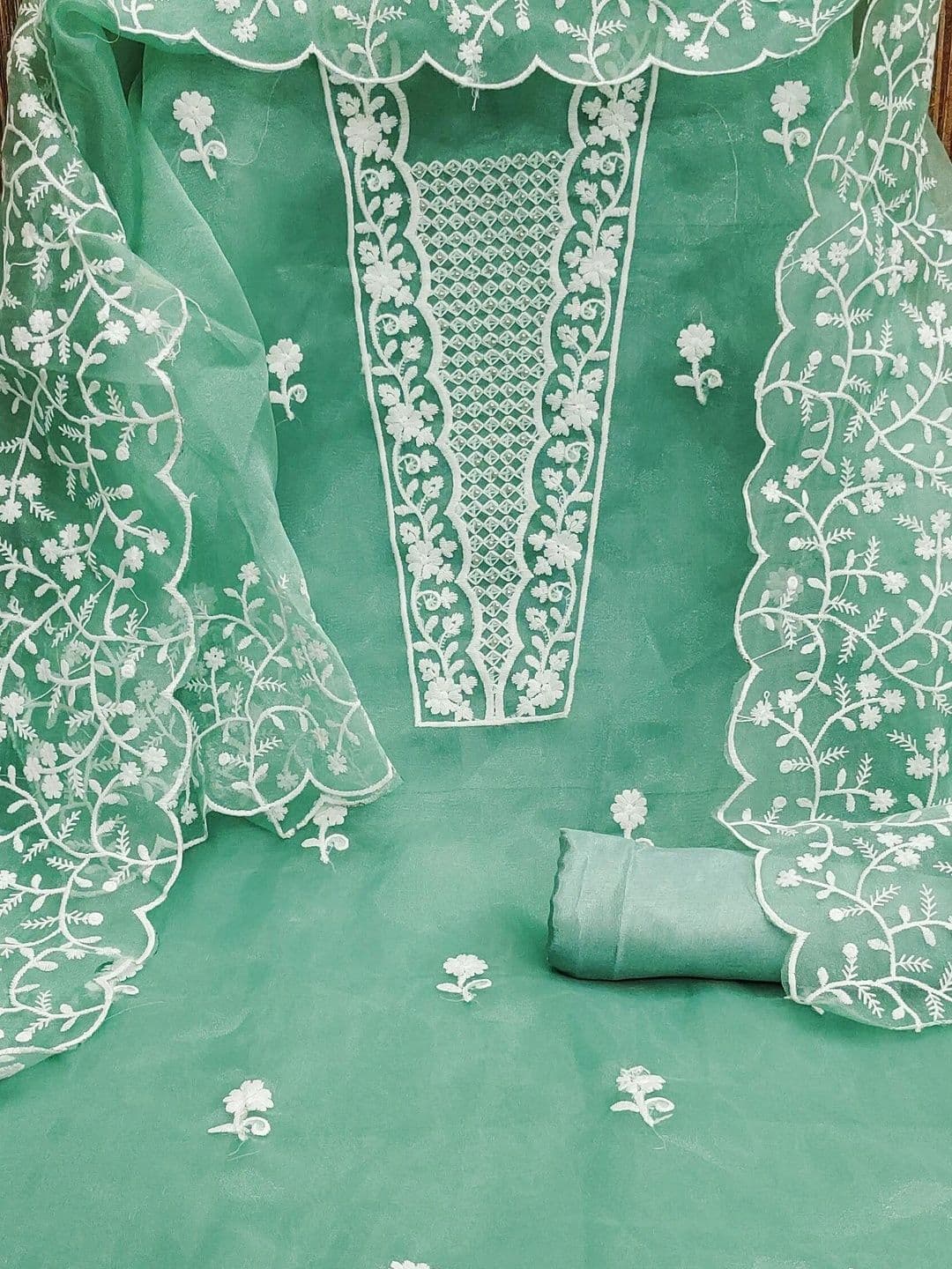 HERE&NOW Embroidered Organza Semi-Stitched Dress Material thumbnail 4