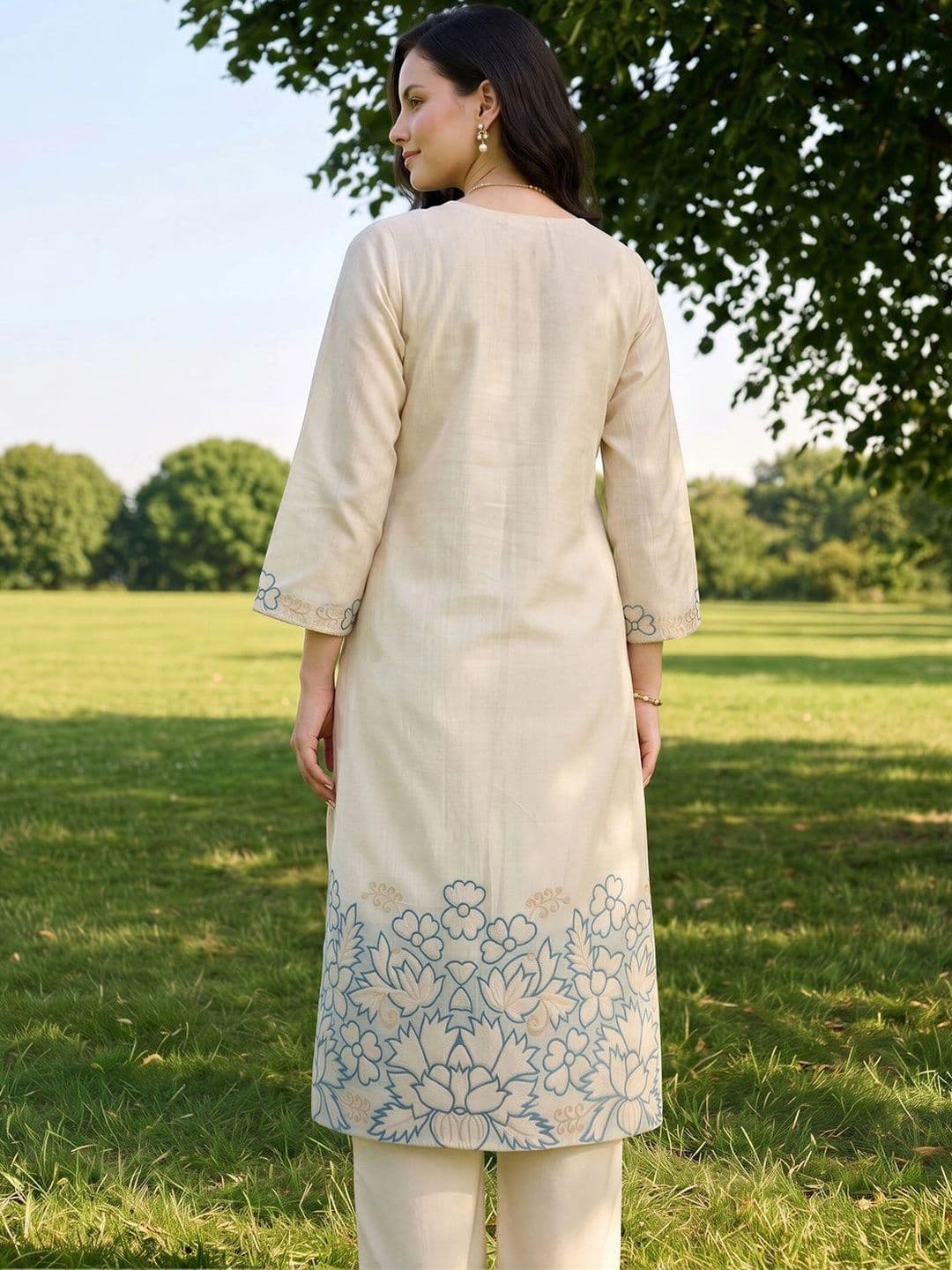Indo Era Women Ethnic Motifs Embroidered Regular Thread Work Kurta with Trousers & With Dupatta thumbnail 6