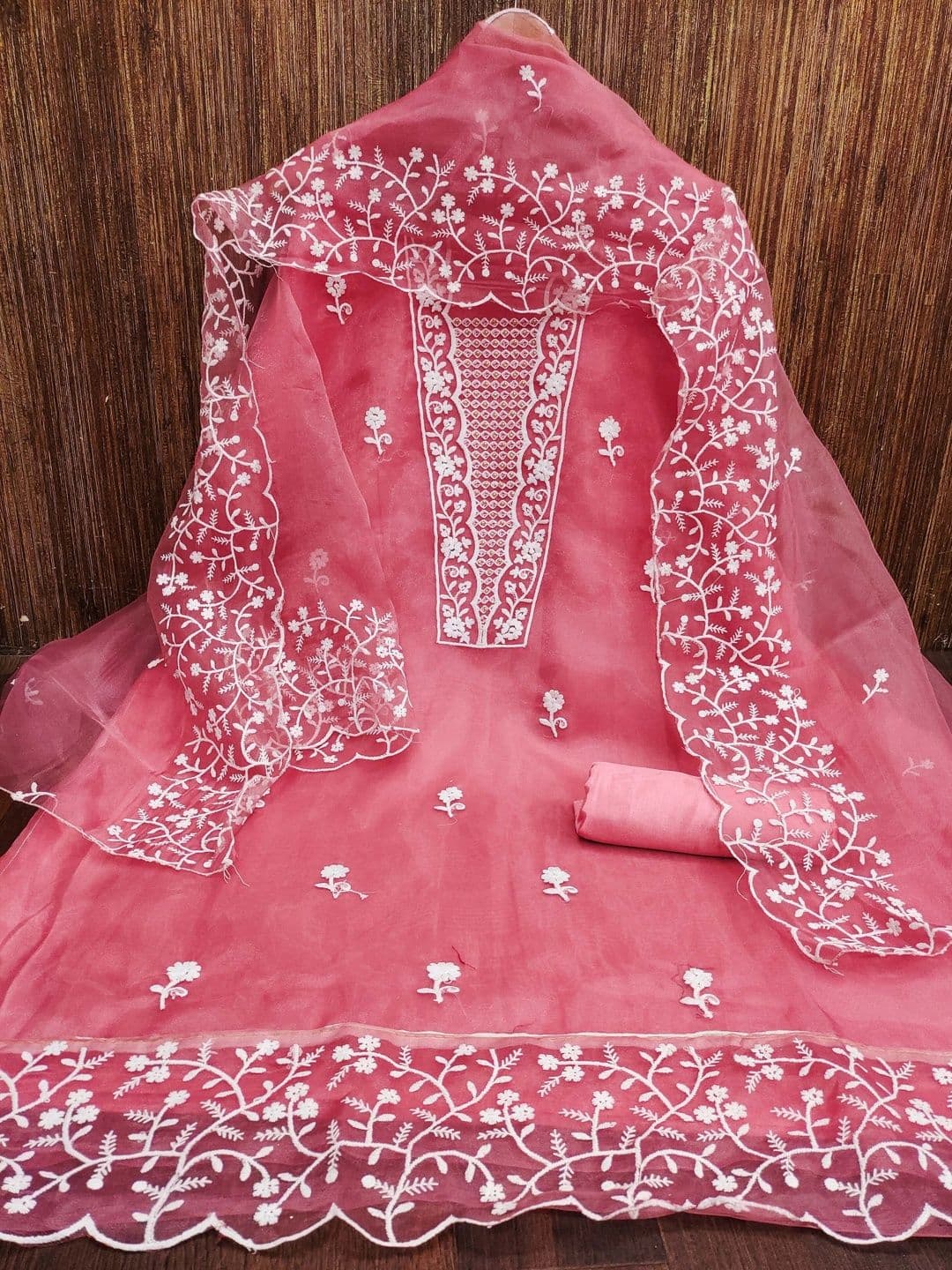 HERE&NOW Embroidered Organza Semi-Stitched Dress Material thumbnail 5