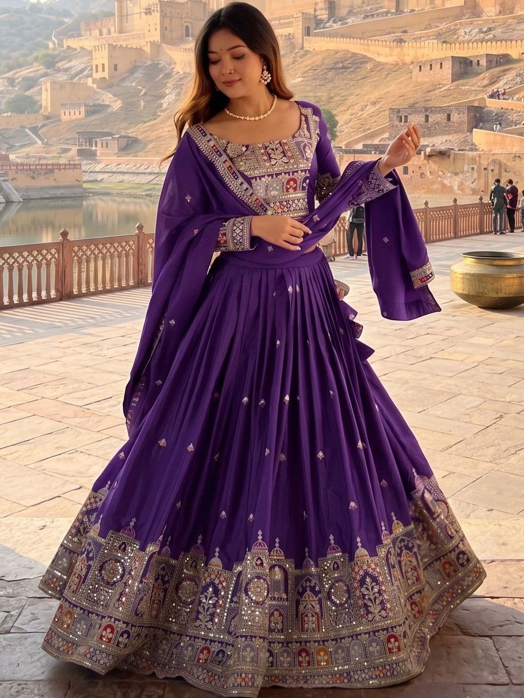 Anouk Embroidered Thread Work Semi-Stitched Lehenga & Blouse With Dupatta thumbnail 2