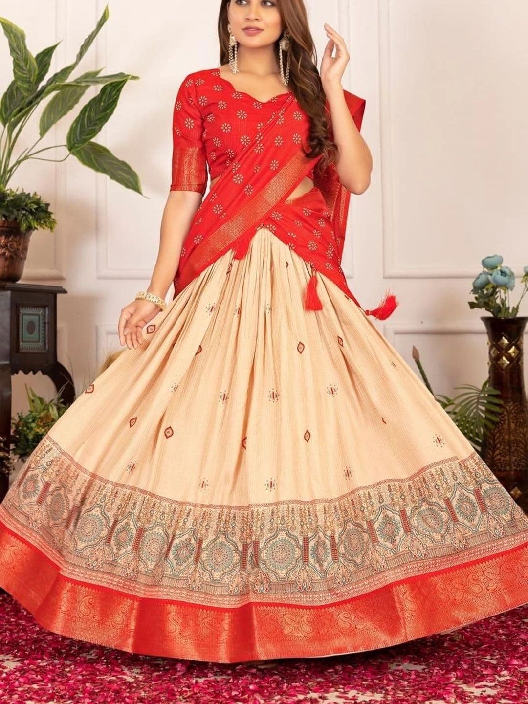 Anouk Printed Semi-Stitched Lehenga & Blouse Taping - view 1