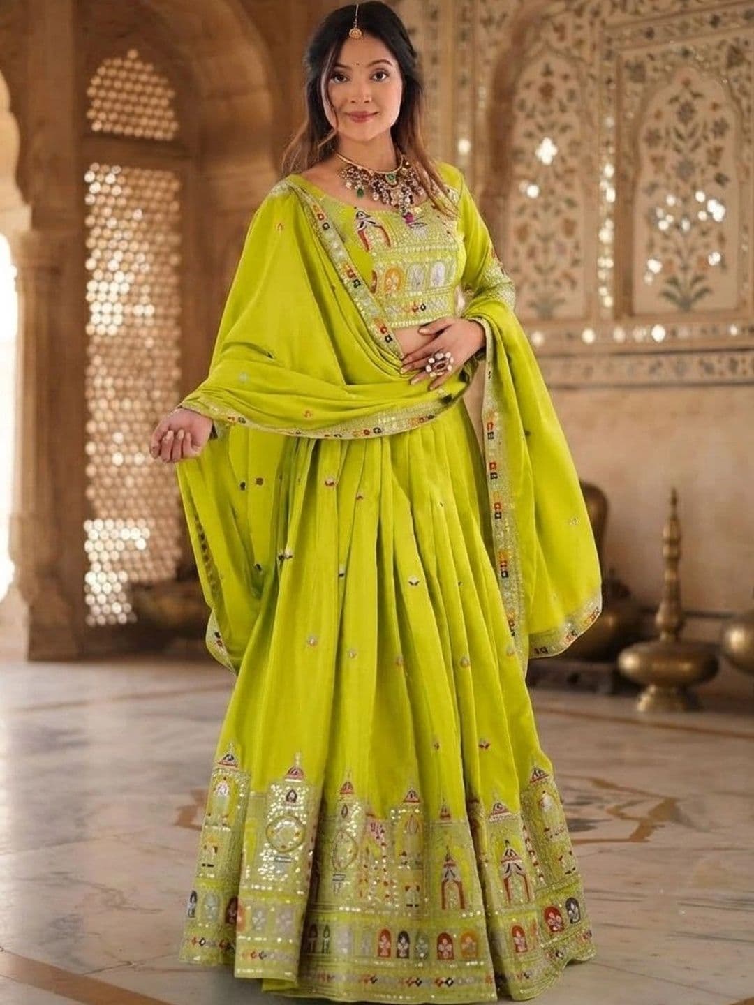 Anouk Embellished Mirror Work Semi-Stitched Lehenga & Blouse With Dupatta thumbnail 5