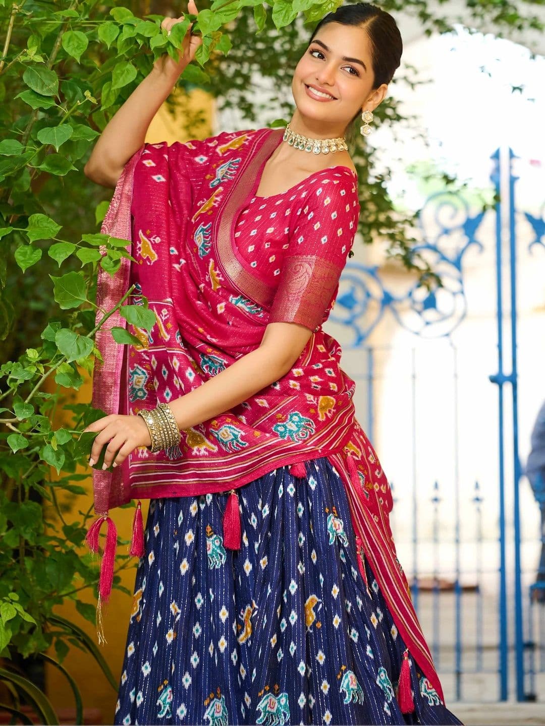 Shringar House Ikat Semi-Stitched Lehenga & Unstitched Blouse Taping thumbnail 5