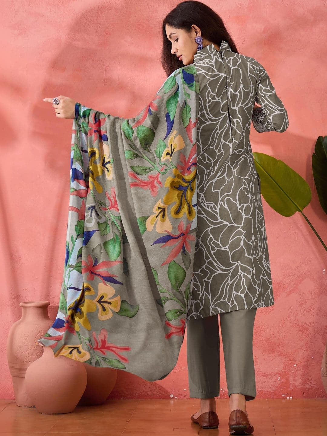 HERE&NOW Printed Pure Cotton Semi-Stitched Dress Material thumbnail 5