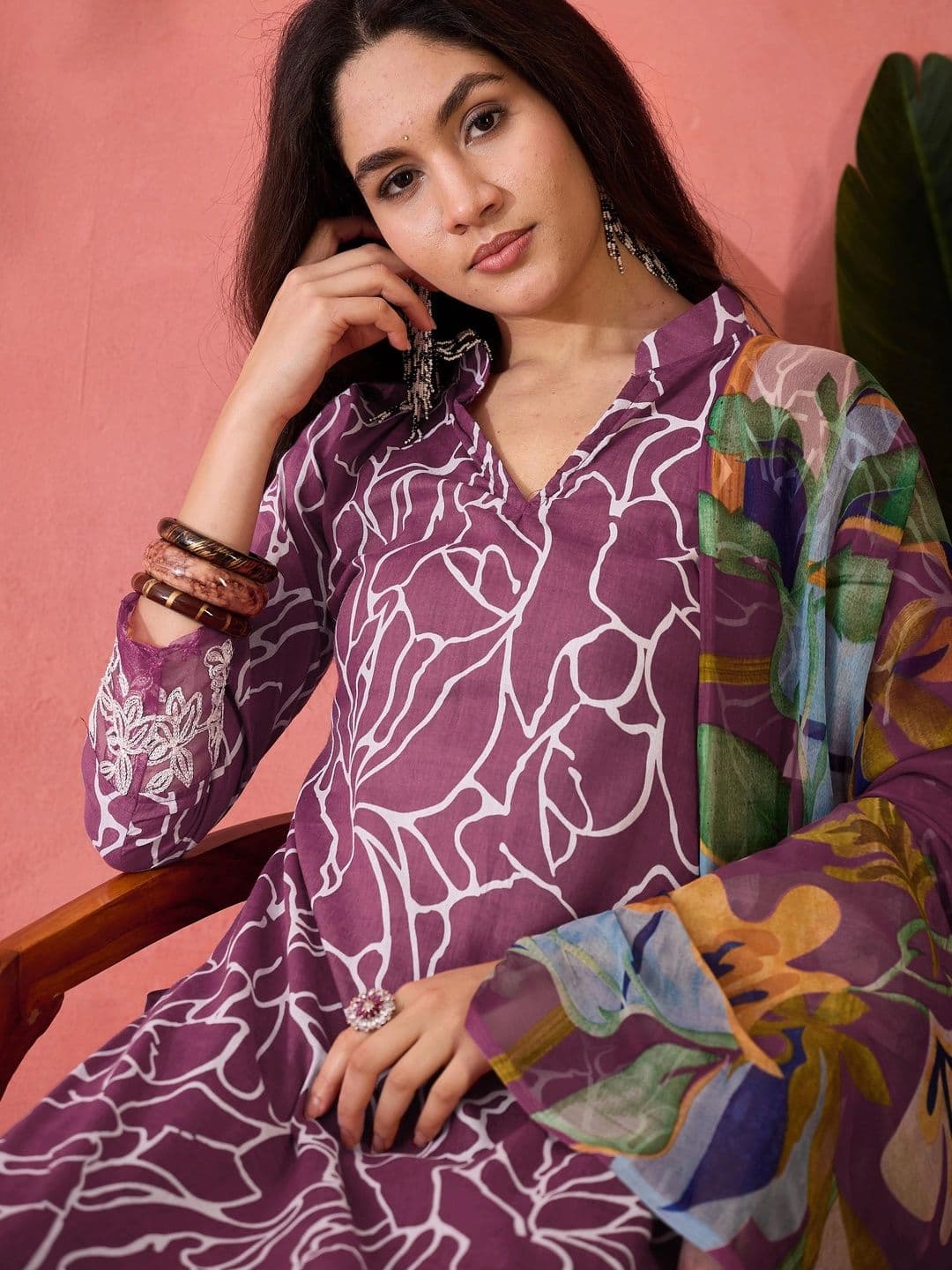 HERE&NOW Printed Pure Cotton Semi-Stitched Dress Material thumbnail 6