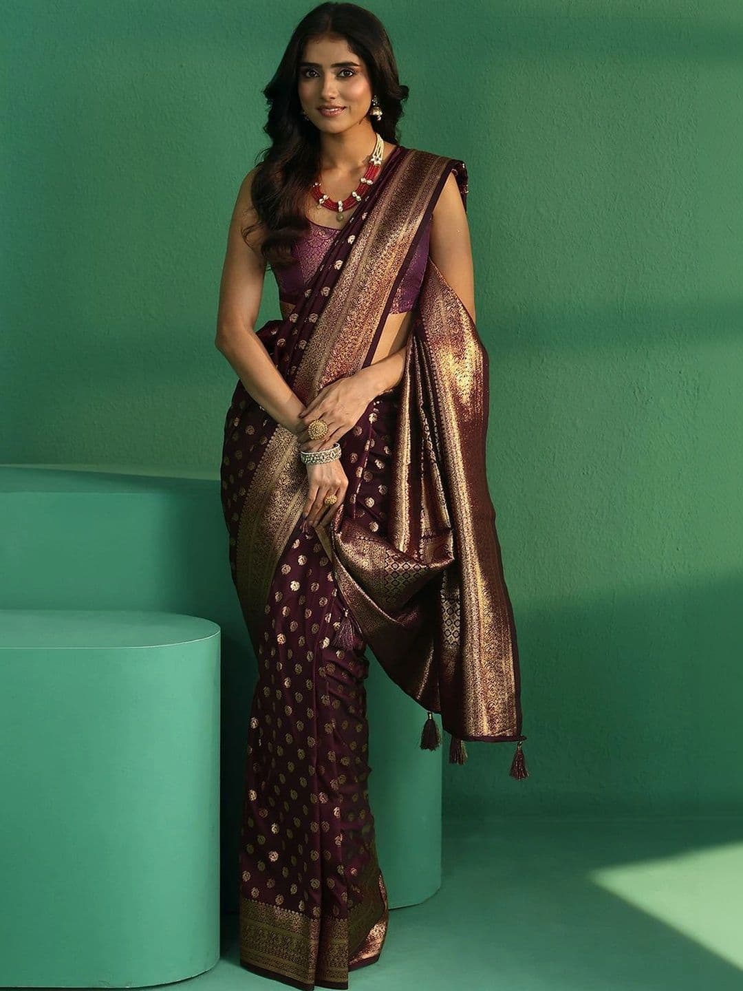 Libas Ethnic Motifs Zari Silk Blend Saree - view 1