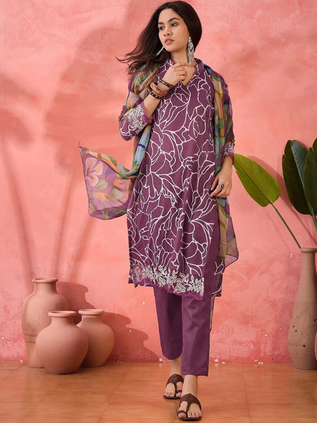 HERE&NOW Printed Pure Cotton Semi-Stitched Dress Material thumbnail 4