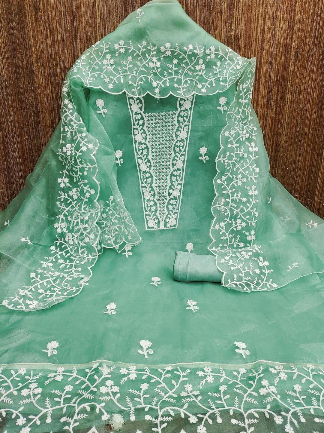 HERE&NOW Embroidered Organza Semi-Stitched Dress Material thumbnail 3