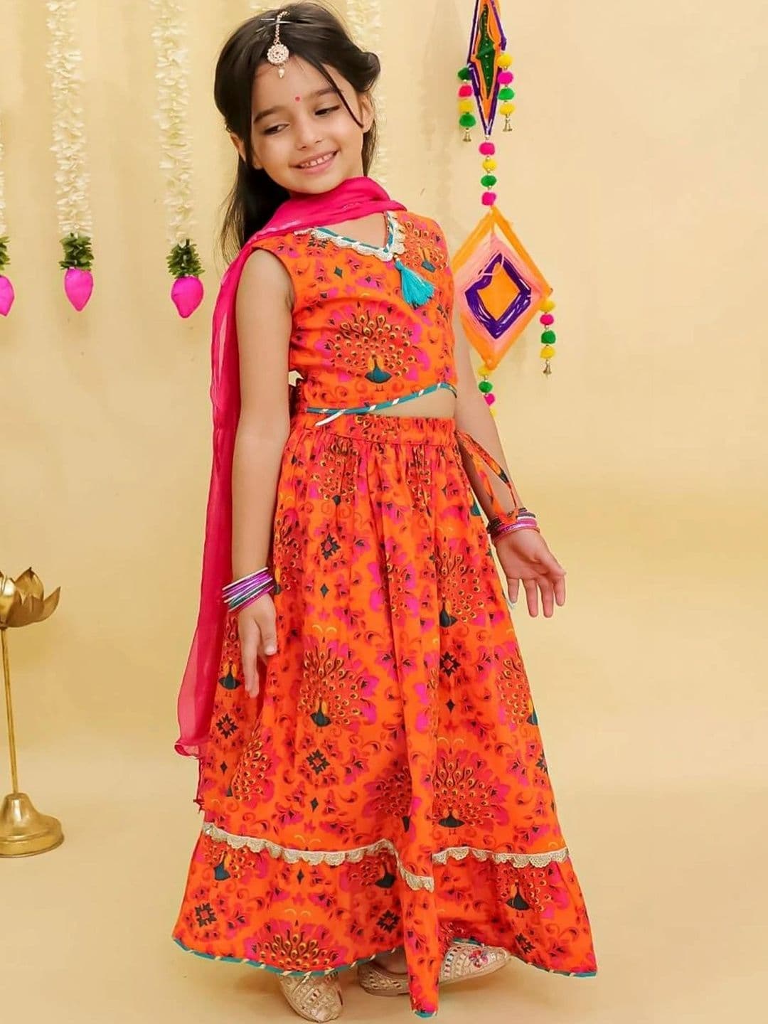 Littleblessings Girls Printed Ready to Wear Lehenga & thumbnail 2