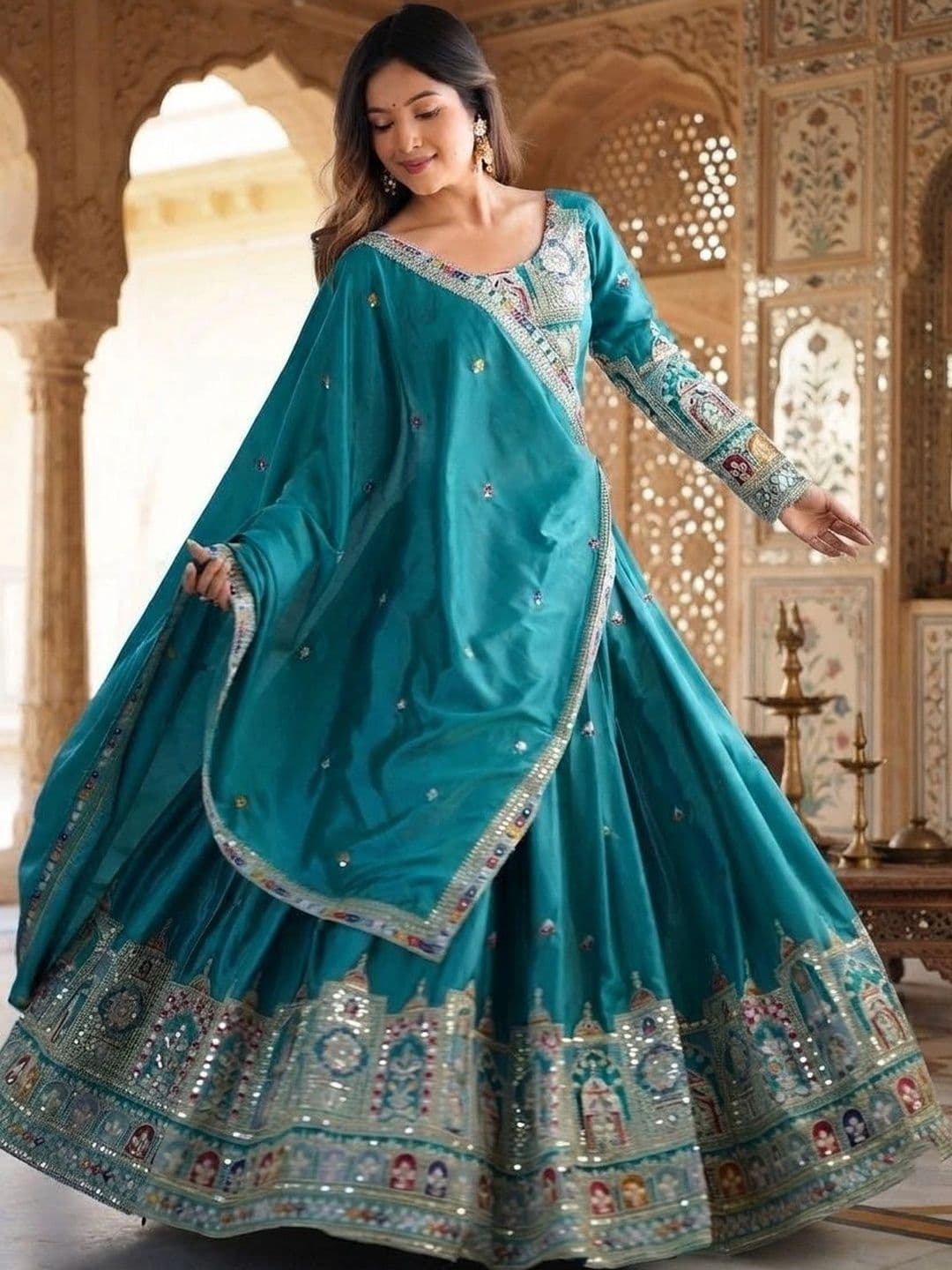 Anouk Embellished Mirror Work Semi-Stitched Lehenga & Blouse With Dupatta thumbnail 3