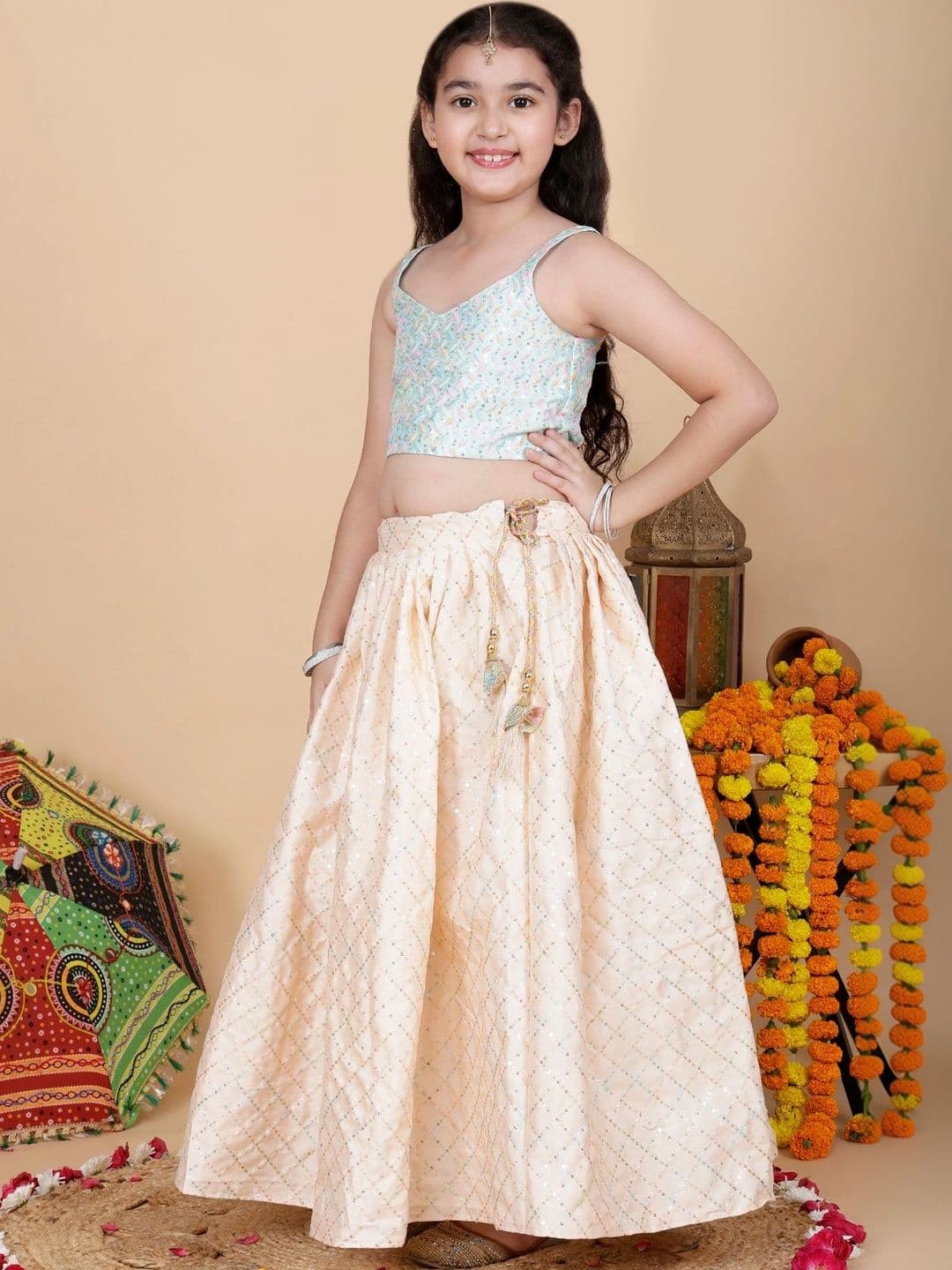 YK Girls Embellished Sequinned Ready to Wear Lehenga & Blouse With Dupatta thumbnail 2