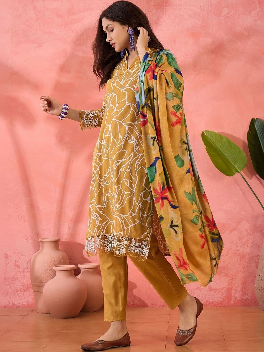 HERE&NOW Printed Pure Cotton Semi-Stitched Dress Material thumbnail 7