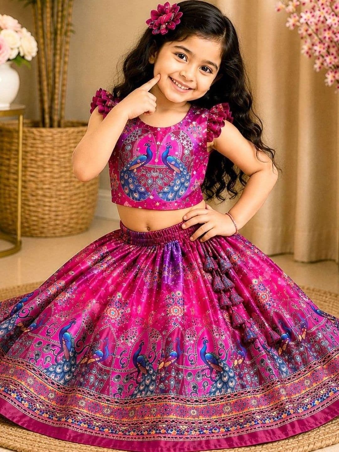 Sangria Girls Printed Mirror Work Ready to Wear Lehenga & Blouse With Dupatta thumbnail 5
