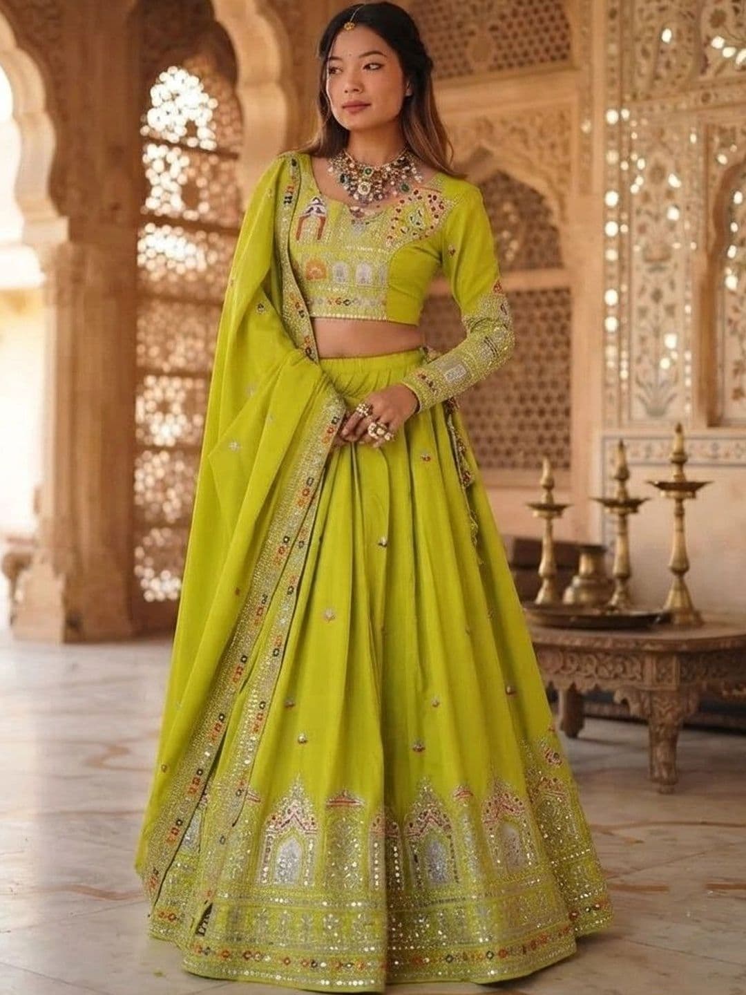 Anouk Embellished Mirror Work Semi-Stitched Lehenga & Blouse With Dupatta thumbnail 6