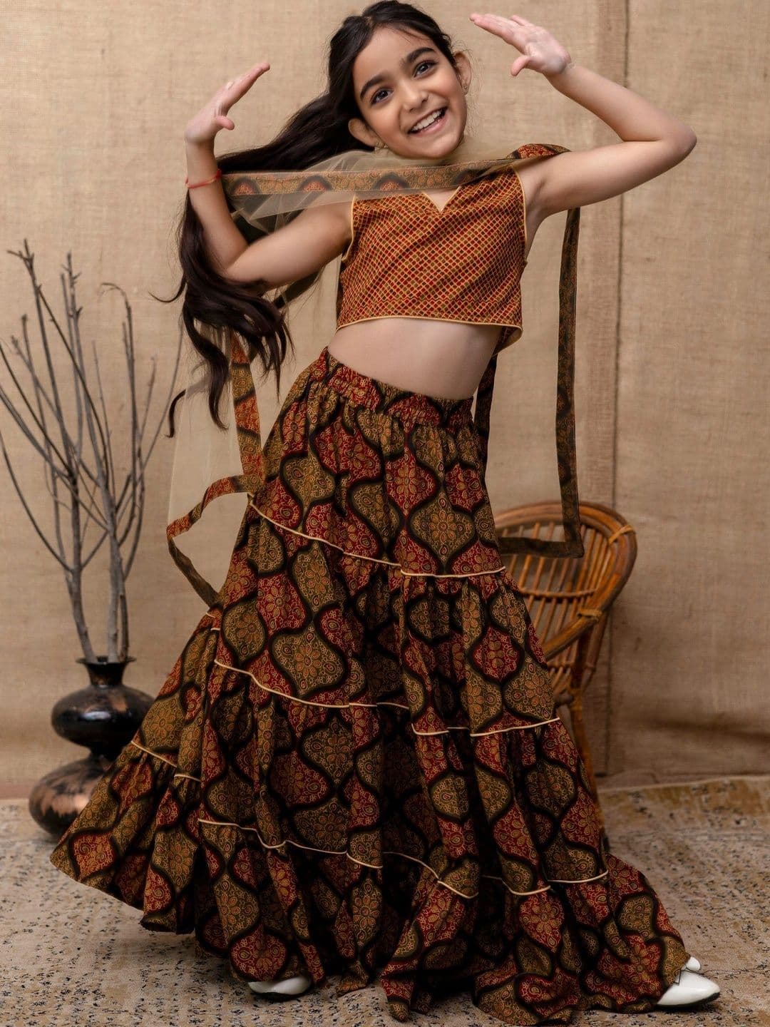YK Girls Printed Ready to Wear Lehenga & Blouse With Dupatta - view 1
