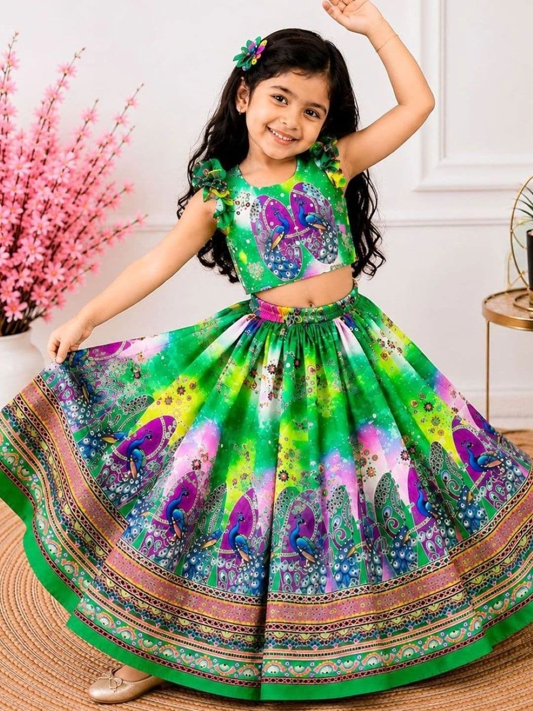 Sangria Girls Printed Sequinned Ready to Wear Lehenga & Blouse With Dupatta - view 1
