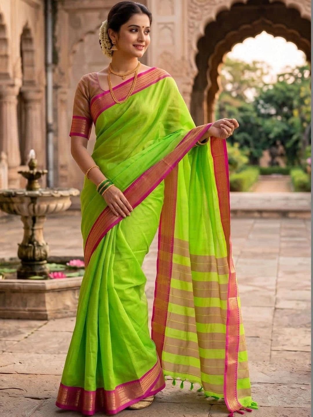 Moda Rapido Striped Zari Silk Cotton Handloom Chanderi Saree thumbnail 3