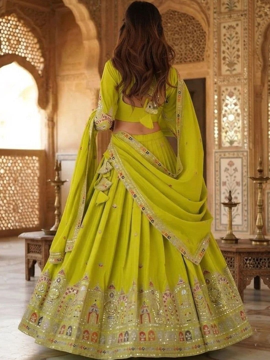 Anouk Embellished Mirror Work Semi-Stitched Lehenga & Blouse With Dupatta thumbnail 4