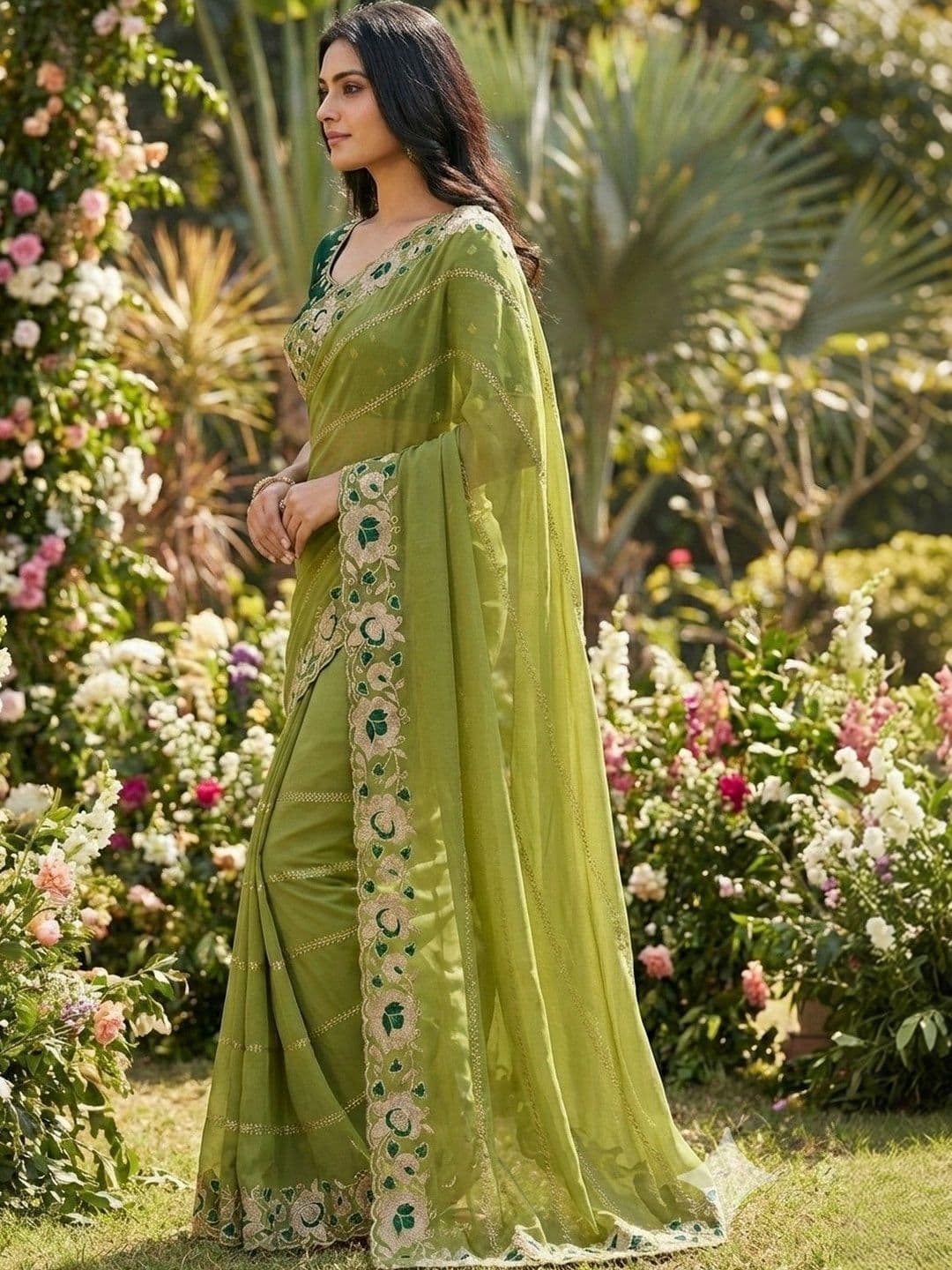 Sangria Embellished Embroidered Pure Georgette Heavy Work Saree thumbnail 2