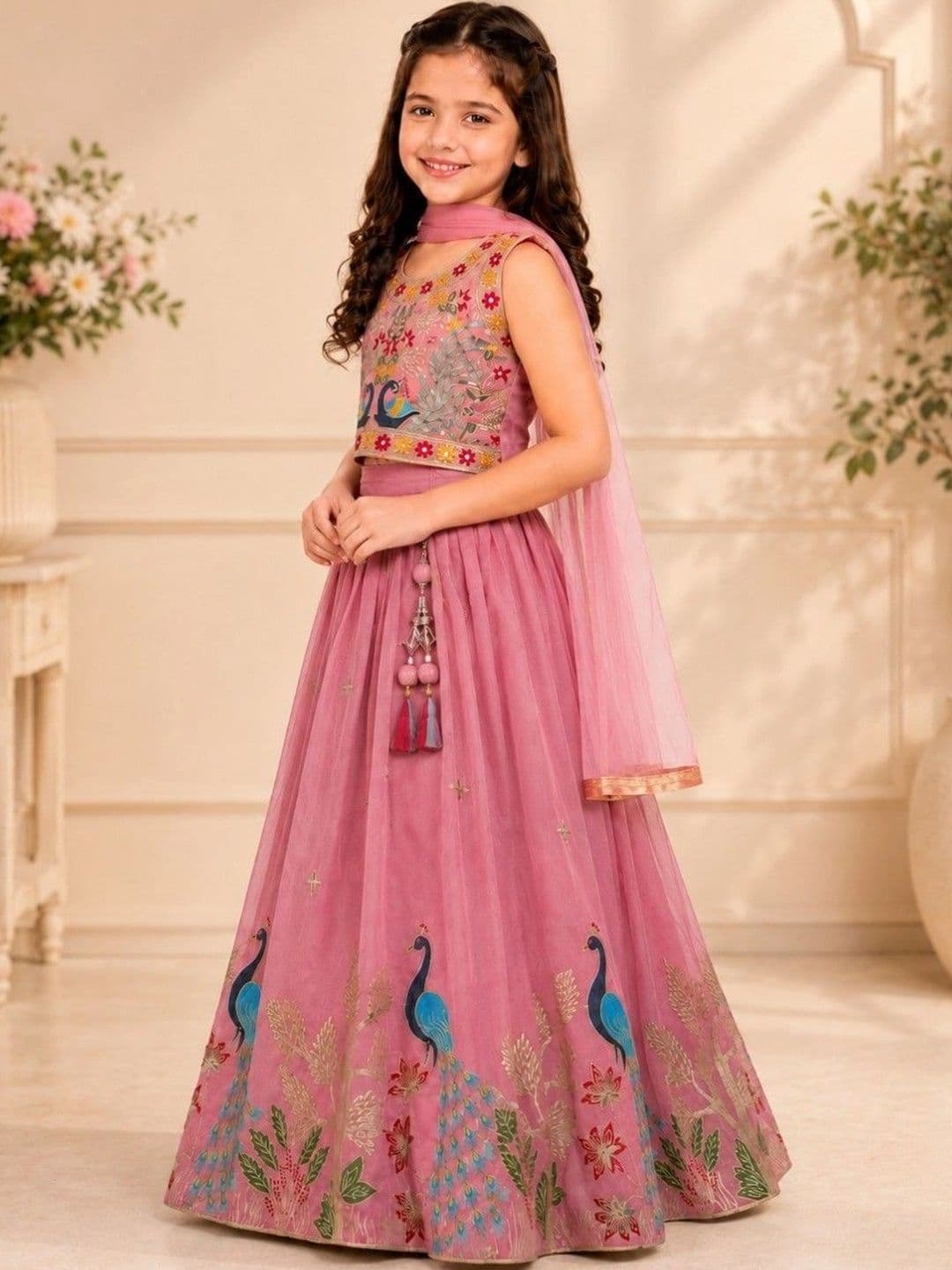 Tiny Kingdom Girls Embroidered Thread Work Ready to Wear Lehenga & Blouse Taping thumbnail 3