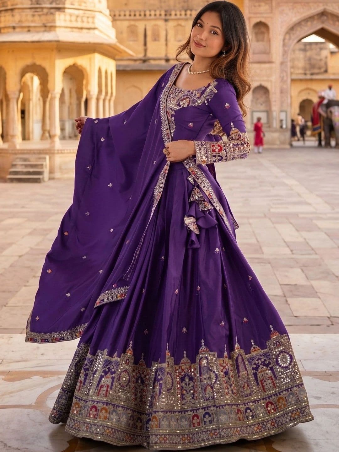 Anouk Embroidered Thread Work Semi-Stitched Lehenga & Blouse With Dupatta thumbnail 4