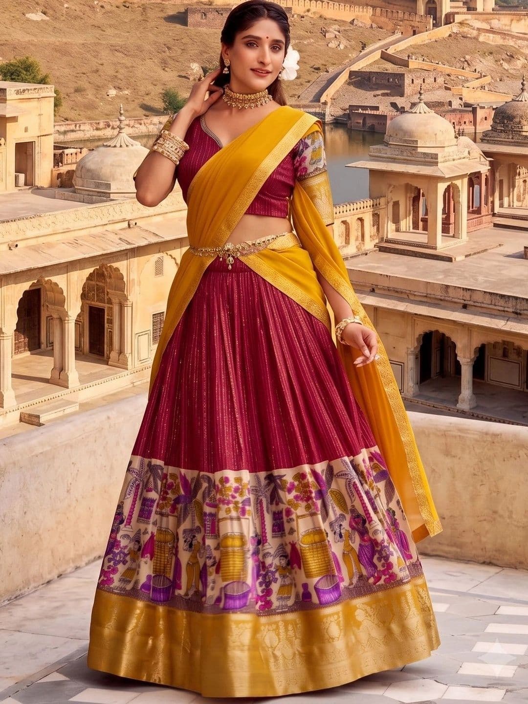 Anouk Embellished Semi-Stitched Lehenga & Blouse With Dupatta - view 1