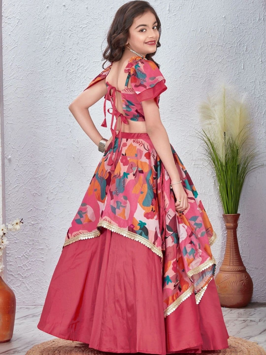 VidiRna Girls Printed Ready to Wear Lehenga & thumbnail 4