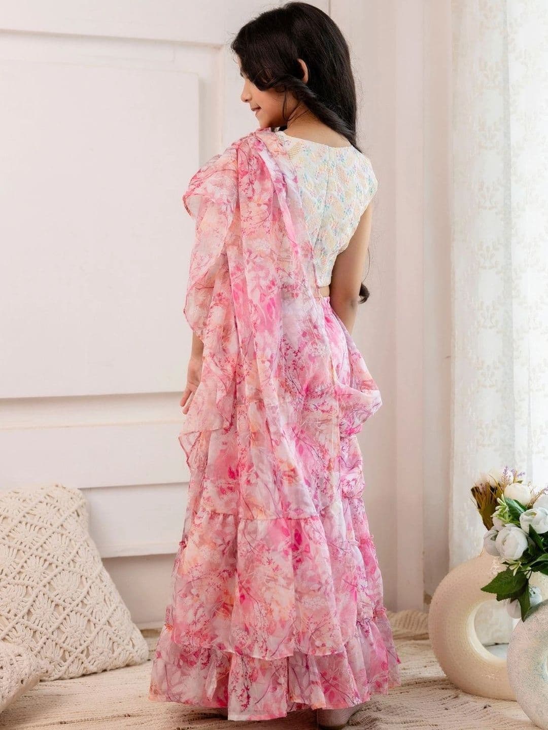 YK Girls Embroidered Thread Work Ready to Wear Lehenga & thumbnail 3