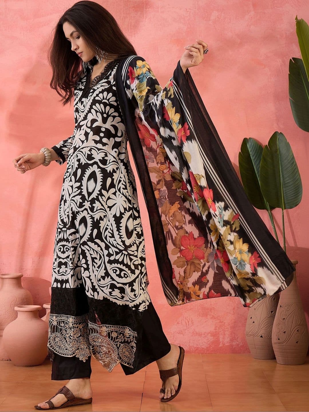 HERE&NOW Printed Pure Cotton Semi-Stitched Dress Material thumbnail 6