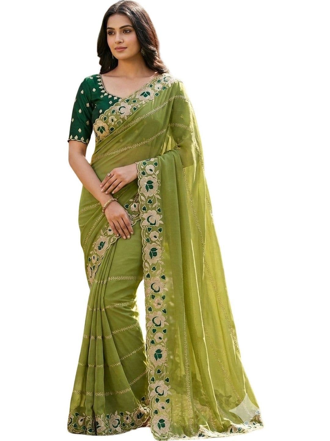 Sangria Embellished Embroidered Pure Georgette Heavy Work Saree thumbnail 5