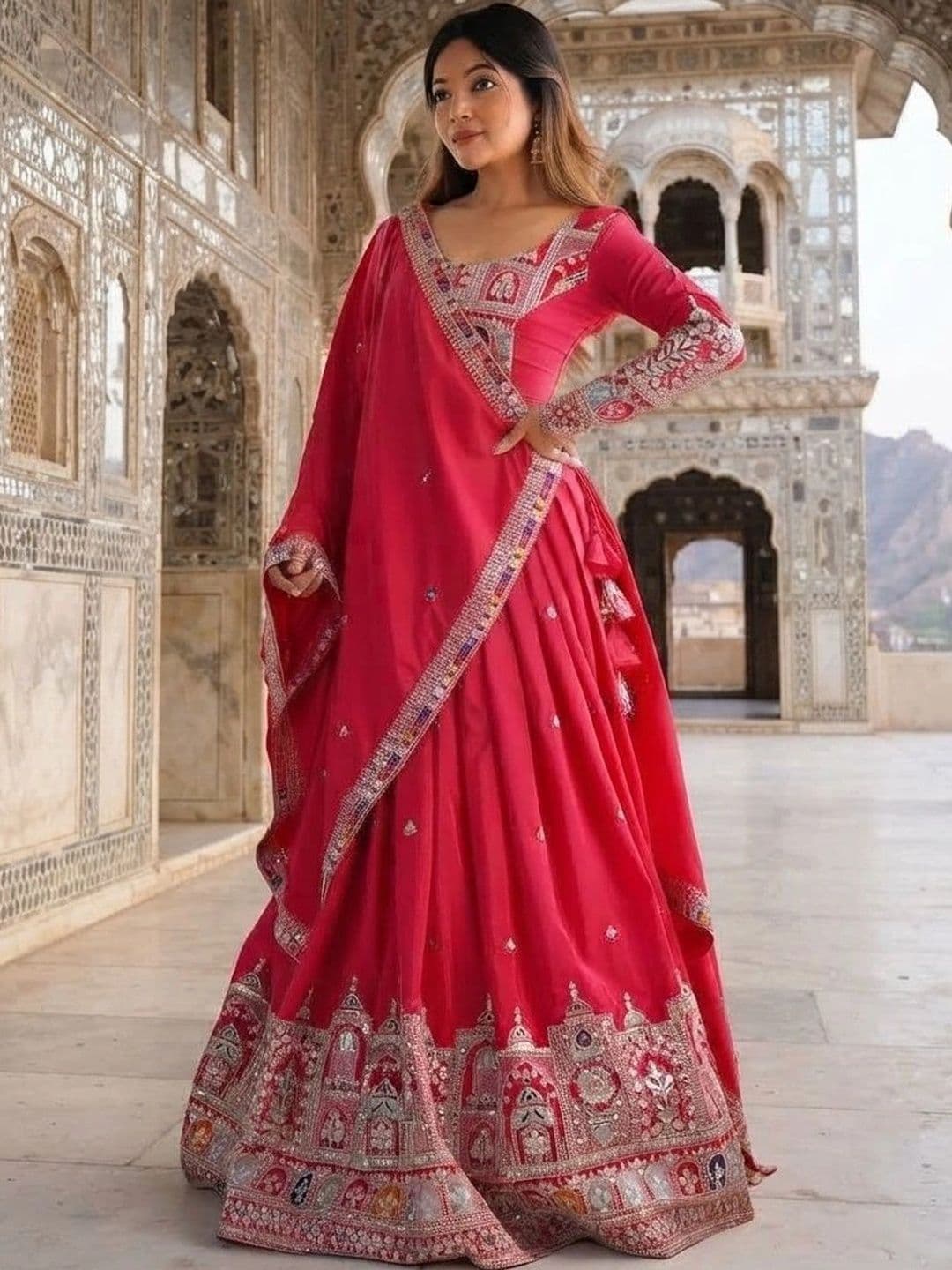 Anouk Embroidered Semi-Stitched Lehenga & Blouse With Dupatta thumbnail 4