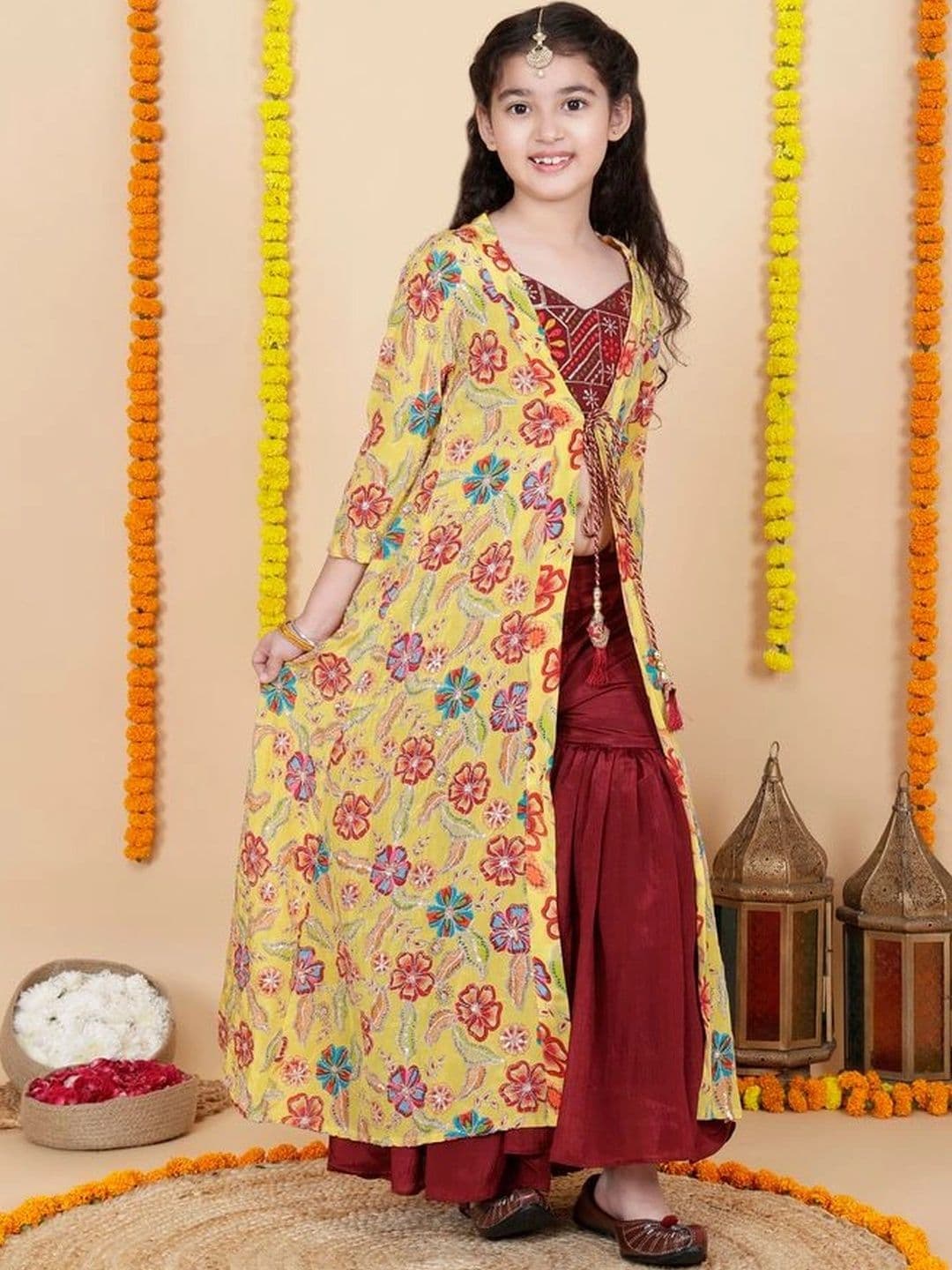 YK Girls Printed Ready to Wear Lehenga & thumbnail 3