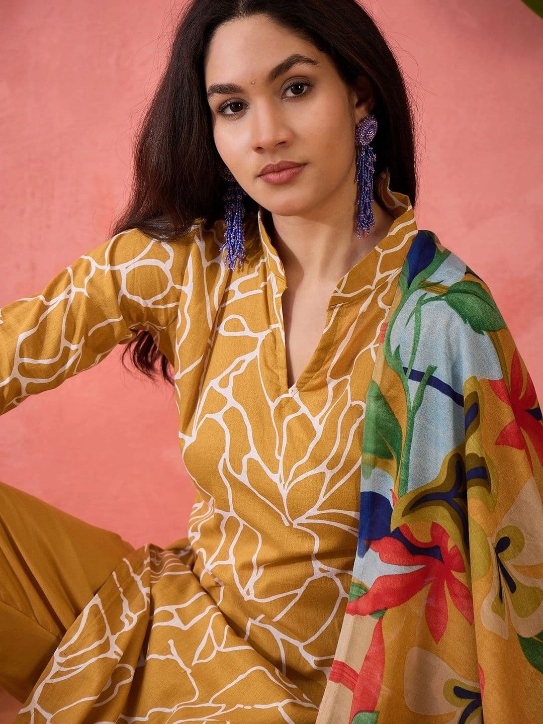 HERE&NOW Printed Pure Cotton Semi-Stitched Dress Material thumbnail 2