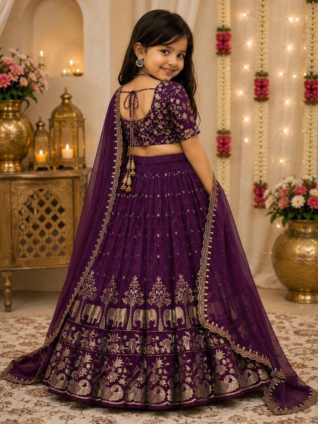 DEVANGI VASTRA Girls Embroidered Thread Work Ready to Wear Lehenga & Unstitched Blouse With Dupatta thumbnail 2
