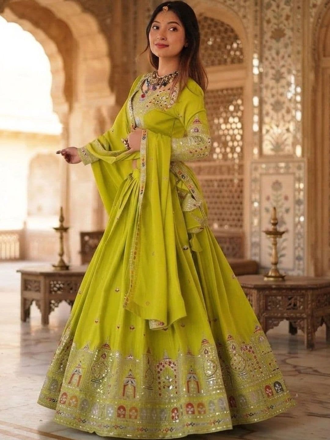 Anouk Embellished Mirror Work Semi-Stitched Lehenga & Blouse With Dupatta thumbnail 2