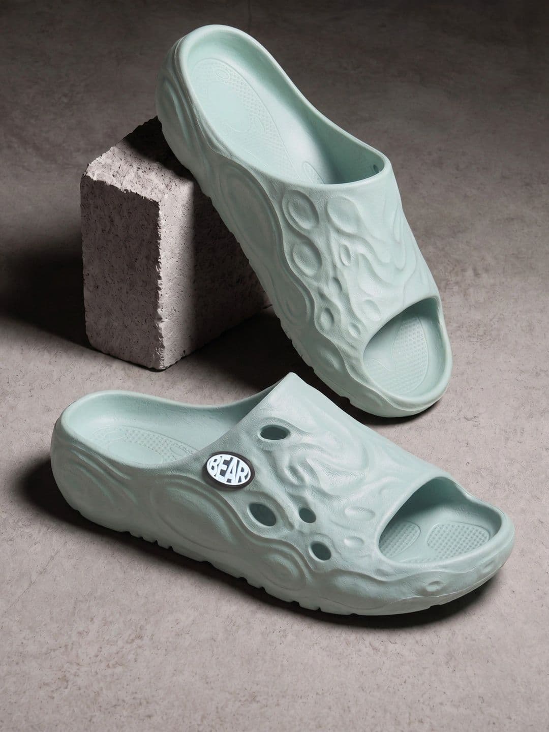 THE BEAR HOUSE Men Solid Light Blue Open-Toe Slip-On Sliders - view 1