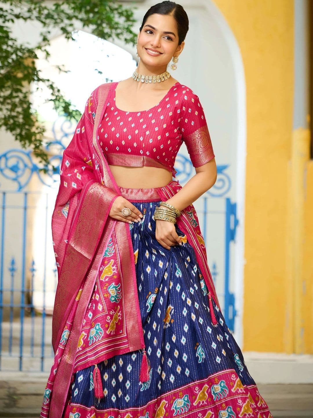Shringar House Ikat Semi-Stitched Lehenga & Unstitched Blouse Taping thumbnail 6