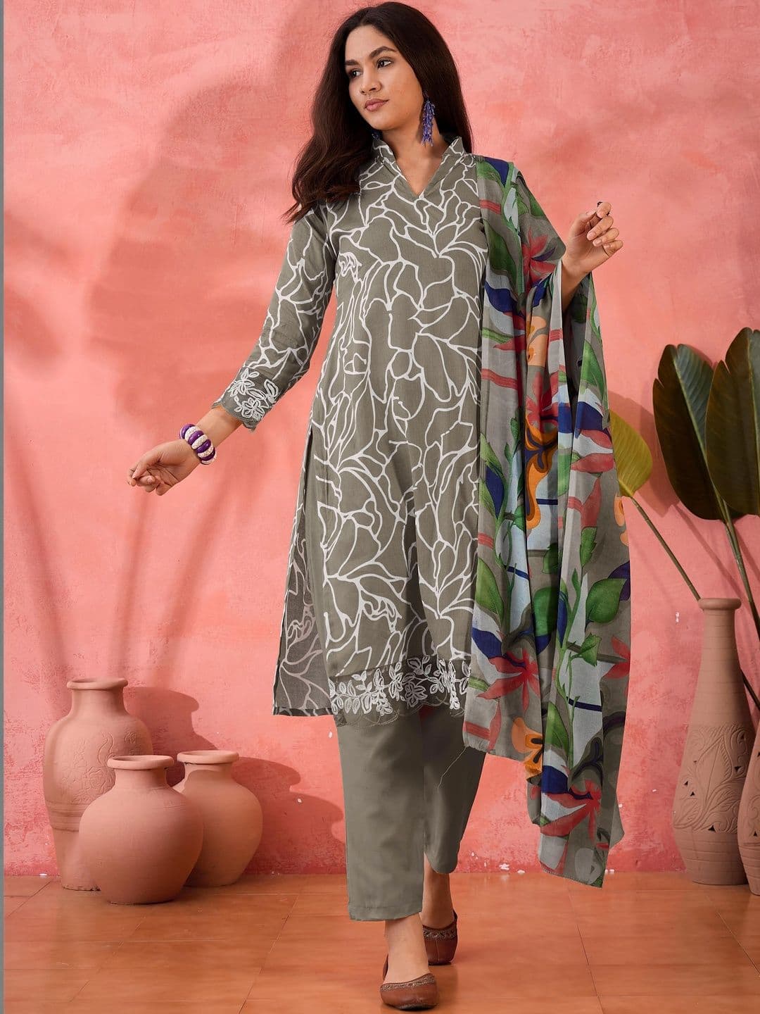HERE&NOW Printed Pure Cotton Semi-Stitched Dress Material - view 1