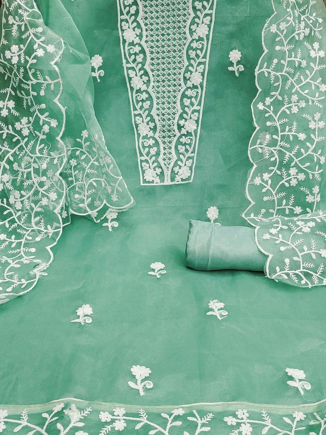 HERE&NOW Embroidered Organza Semi-Stitched Dress Material thumbnail 5