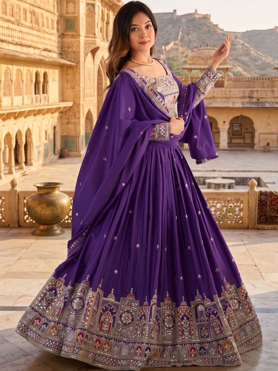 Anouk Embroidered Thread Work Semi-Stitched Lehenga & Blouse With Dupatta thumbnail 6